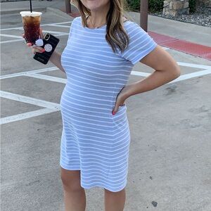 Blue and white striped dress